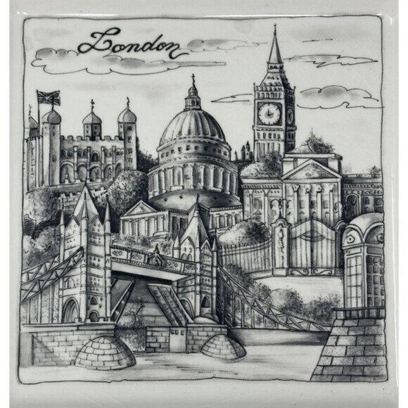 BRUNELLI CITIES LONDON Square Dinner Plate Black White Wall Decor Made In Italy - Picture 10 of 10